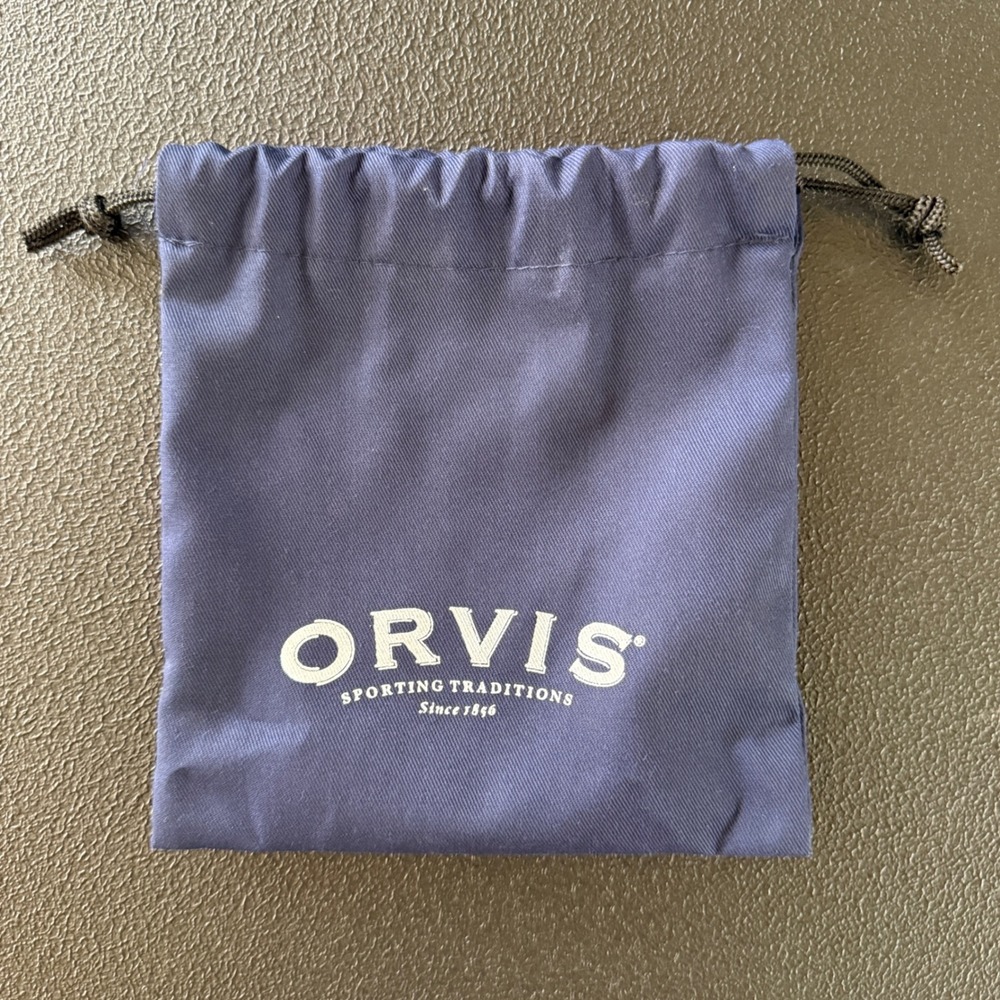 Orvis Fly Reel Drawstring Pouch Navy Blue Sporting Traditions Logo Bag